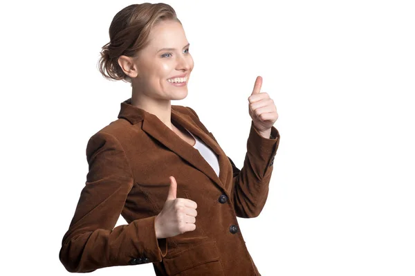 Woman showing thumbs up — Stock Photo, Image