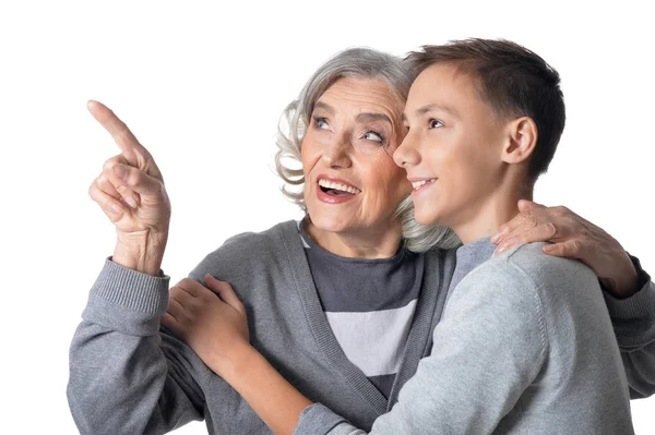 Grandmother showing something to grandson — Stock Photo, Image