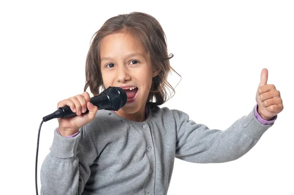Κορίτσι που τραγουδάει καραόκε — Φωτογραφία Αρχείου