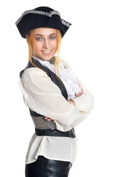 Jovem mulher vestindo traje de pirata — Fotografia de Stock