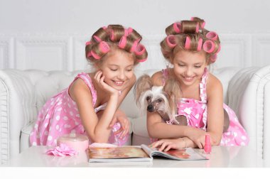 two twins with their dog clipart