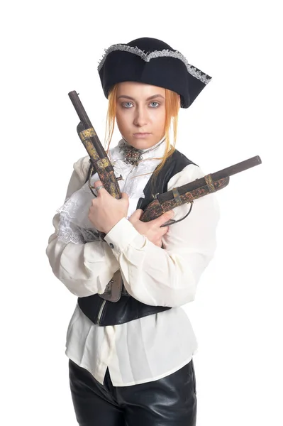 Женщина пират в старинной одежде — стоковое фото