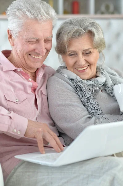 Volwassen paar met behulp van laptop — Stockfoto