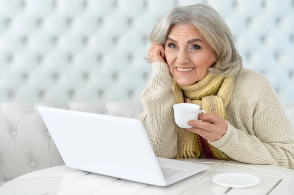 Femme âgée utilisant un ordinateur portable — Photo