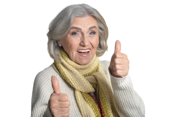Starší žena s palcem ups — Stock fotografie