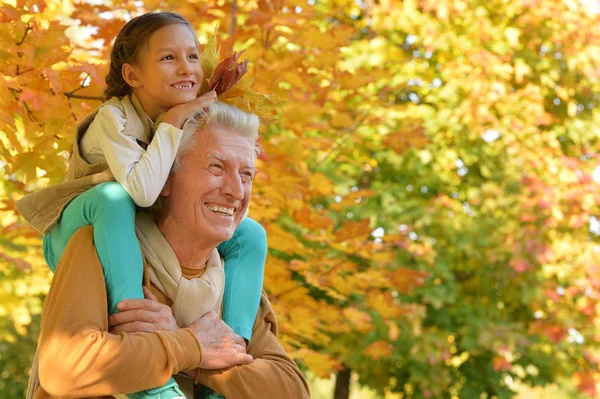 Portrait of happy grandfather and granddaughter — Stock Photo, Image