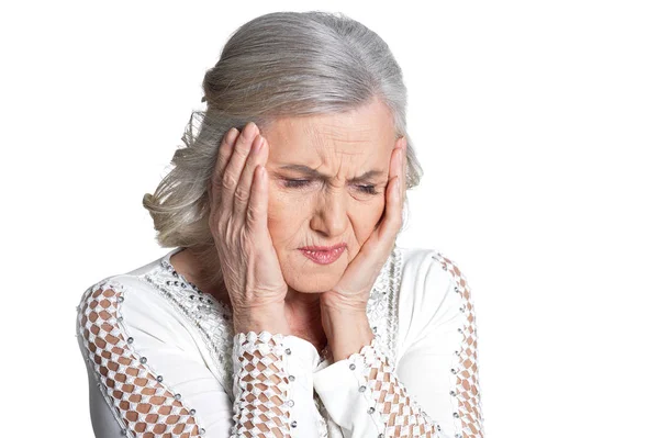 Стрессовая пожилая женщина — стоковое фото