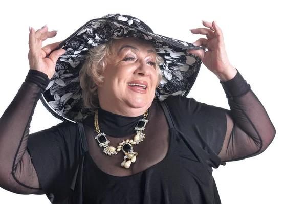 Senior vrouw in hoed — Stockfoto
