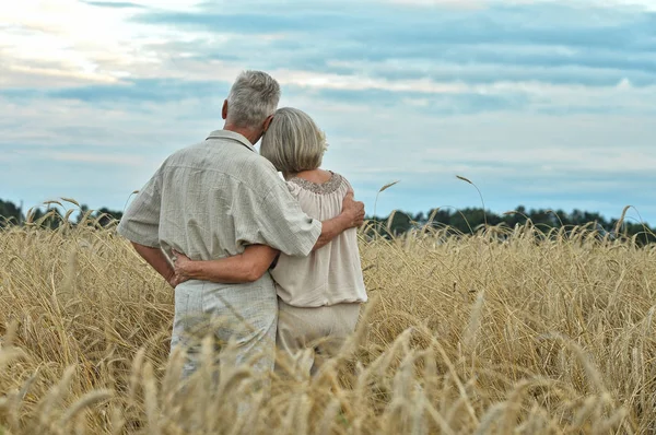 Senior couple on field of wheat — Stock Photo, Image
