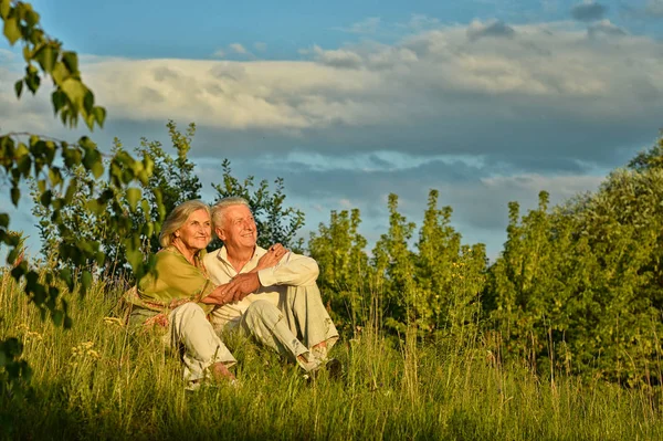 Heureux senior couple à l'extérieur — Photo