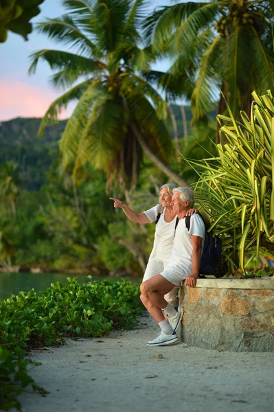 Pareja de ancianos descansando al aire libre — Foto de Stock