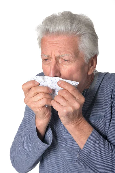 Retrato de un hombre mayor tosiendo — Foto de Stock