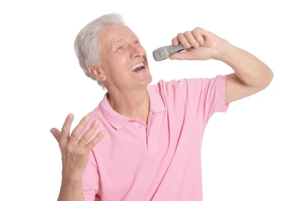 Homem idoso cantando karaoke — Fotografia de Stock