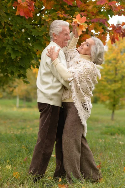 Äldre par liggande på grönt gräs — Stockfoto