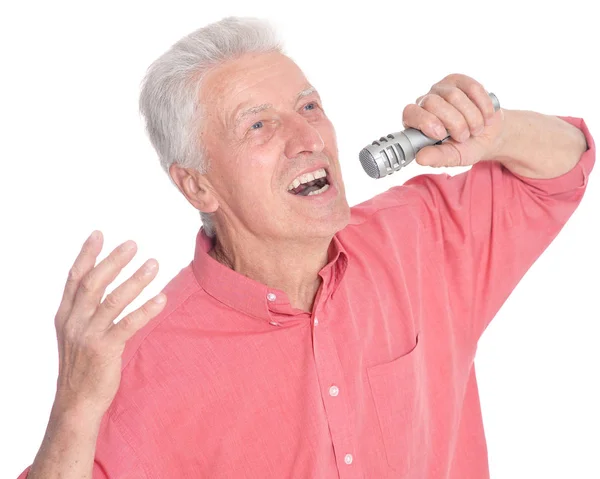 Senior férfi énekelni karaoke — Stock Fotó