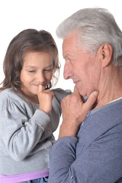 Avô e neta pensando em algo — Fotografia de Stock