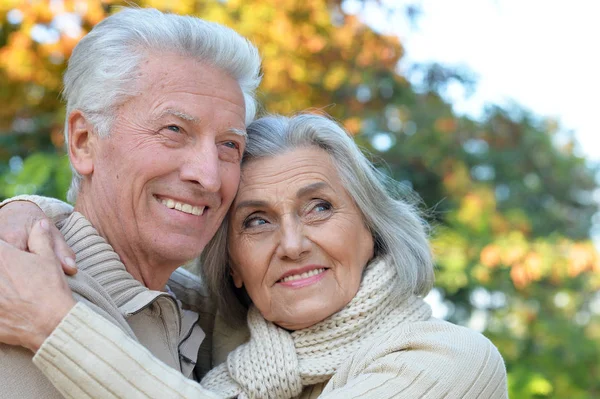 Senior couple posing   in the park — Stock Photo, Image