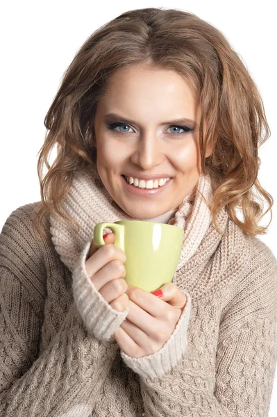 Beautiful woman holding cup — Stock Photo, Image