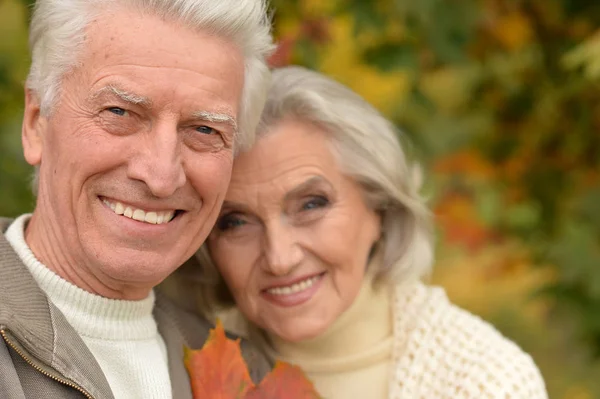 Pareja mayor posando en el parque — Foto de Stock