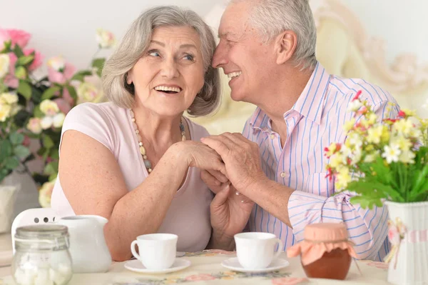 Coppia anziana bere tè — Foto Stock