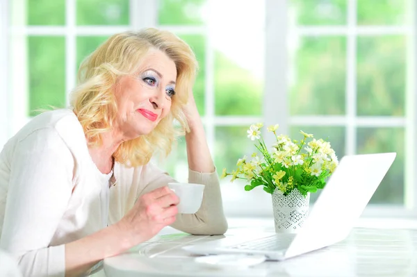 Mujer madura con portátil — Foto de Stock