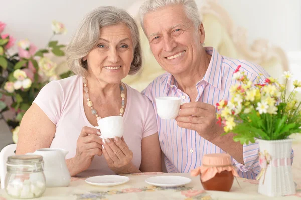 Старшая пара пьет чай — стоковое фото