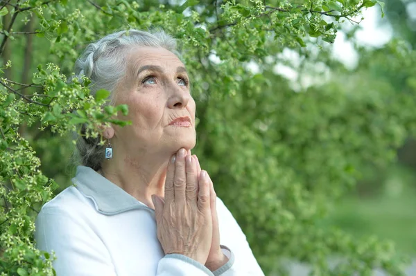 Senior woman praying — Stock Photo, Image