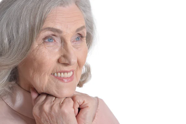 Senior woman in pink blouse — Stock Photo, Image