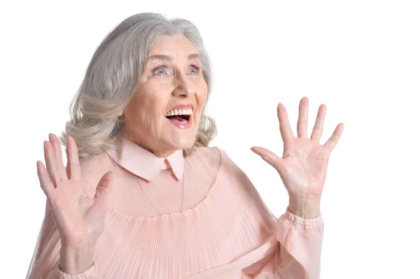 Senior woman in pink blouse — Stock Photo, Image