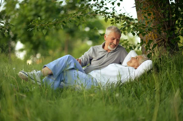 Senior paar op groene weide — Stockfoto