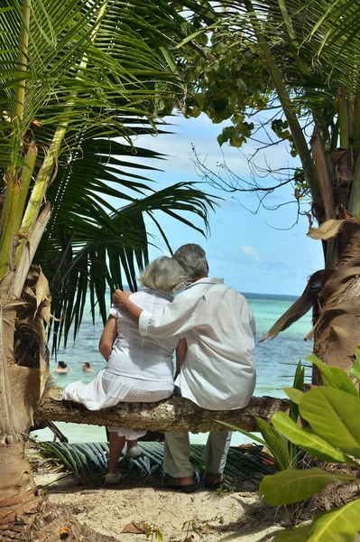 Couple resting  at tropical beach — Stock Photo, Image