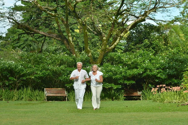 Couple de personnes âgées se reposant dans le parc — Photo