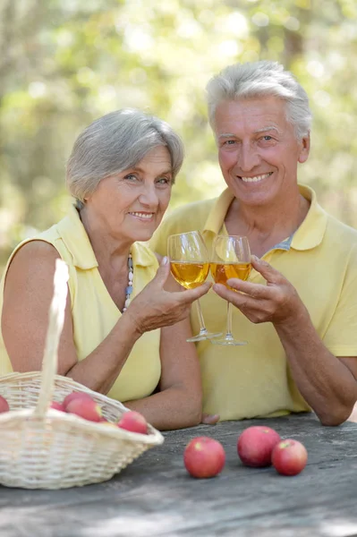 高齢者のカップルがワインを飲む — ストック写真