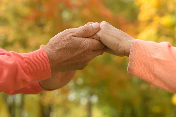 Pareja mayor cogida de la mano — Foto de Stock