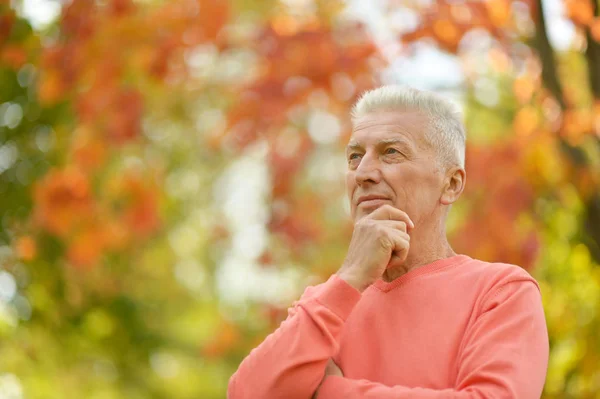 Senior denkt im Park nach — Stockfoto