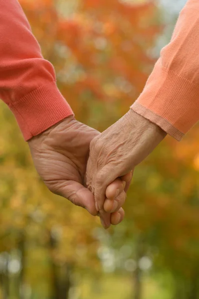 Starší pár držící se za ruce — Stock fotografie