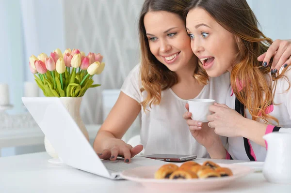 Jonge vrouwen kijken naar laptop — Stockfoto