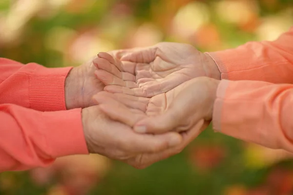 Elderly couple holding hands — Stock Photo, Image