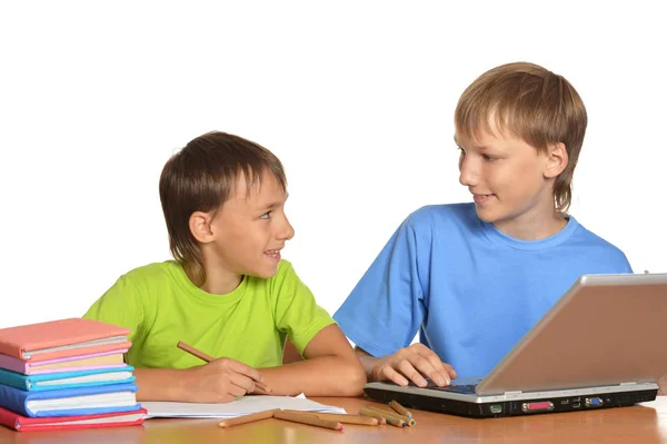 Twp brothers doing homework — Stock Photo, Image