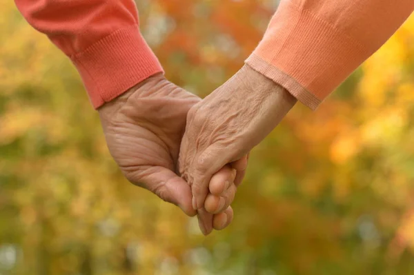 Elderly couple holding hands — Stock Photo, Image