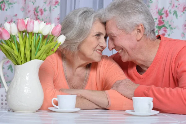 先輩夫婦がお茶を飲む — ストック写真