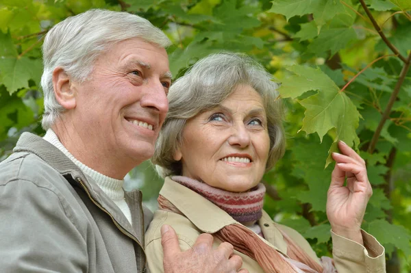 Idősebb pár, átölelve a parkban — Stock Fotó
