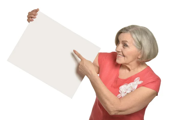 Mulher mostrando cartão em branco — Fotografia de Stock
