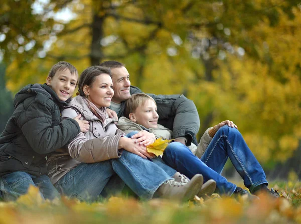 Familjen som poserar i park — Stockfoto