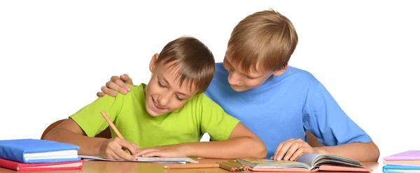 Twp irmãos fazendo lição de casa — Fotografia de Stock