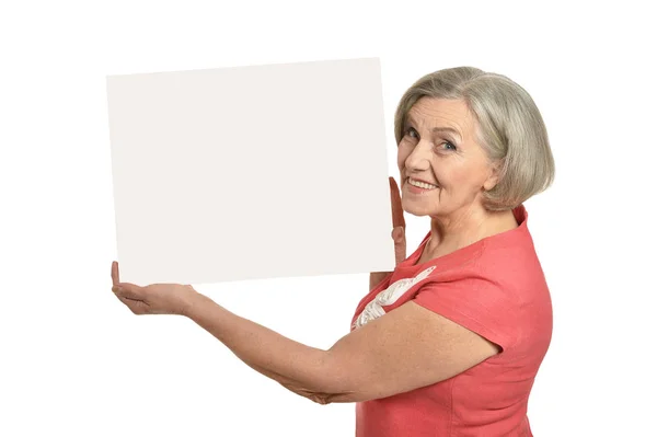 Elderly woman with blank card — Stock Photo, Image