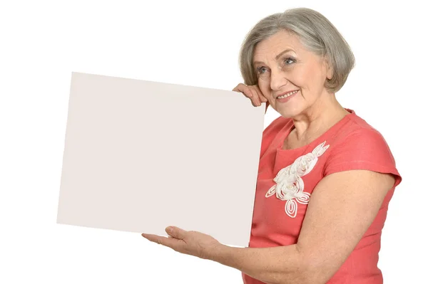 Elderly woman with blank card — Stock Photo, Image