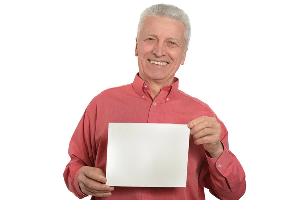 Senior man with blank board — Stock Photo, Image