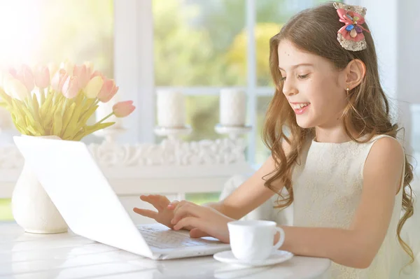 Маленькая девочка с ноутбуком — стоковое фото