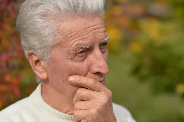 Homme âgé réfléchi dans le parc — Photo